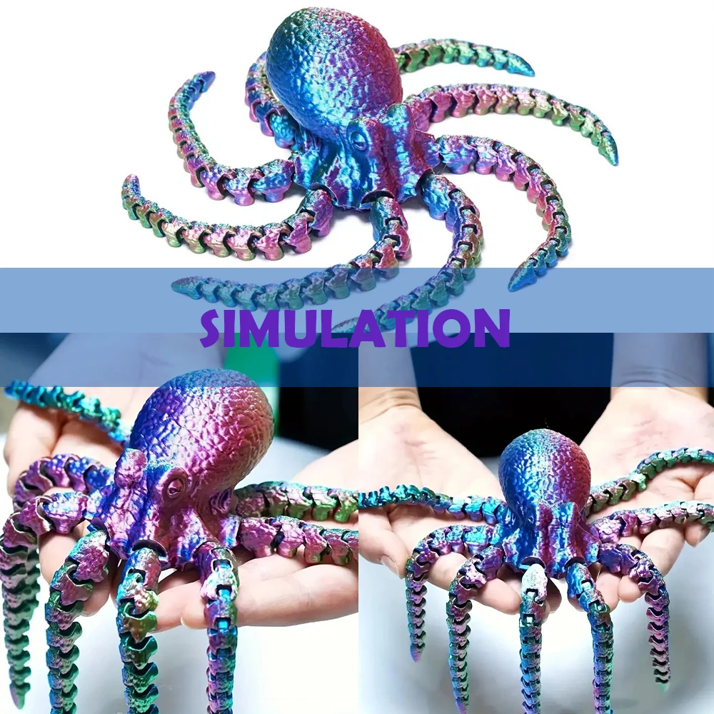 3D Printed Model Toys Octopus Simulation Animals Figurines Multi-Jointed Fishbowl Setting Decorative Desktop Ornament Boys Gifts