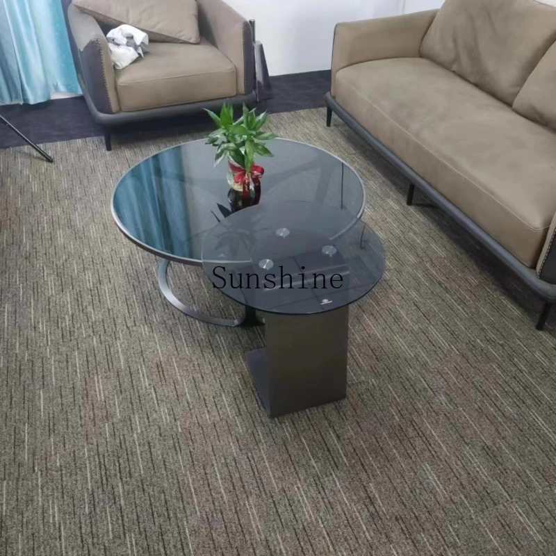 

Nordic tempered glass coffee table simple modern household stainless steel round edge table