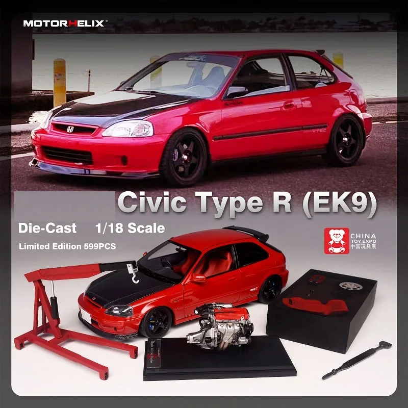 MOTORHELIX 1:18 Type R(EK9) Purple / Pink / Red -China Toy EXPO Exclusive with Engine  Diecast Full Open Collection Model Car