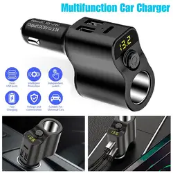 Car Charger Extension Cigarette Lighter Adapter Socket Splitter 2 USB 1 PD Ports Volt Meter 12V/24V Auto Outlet Fast Charging