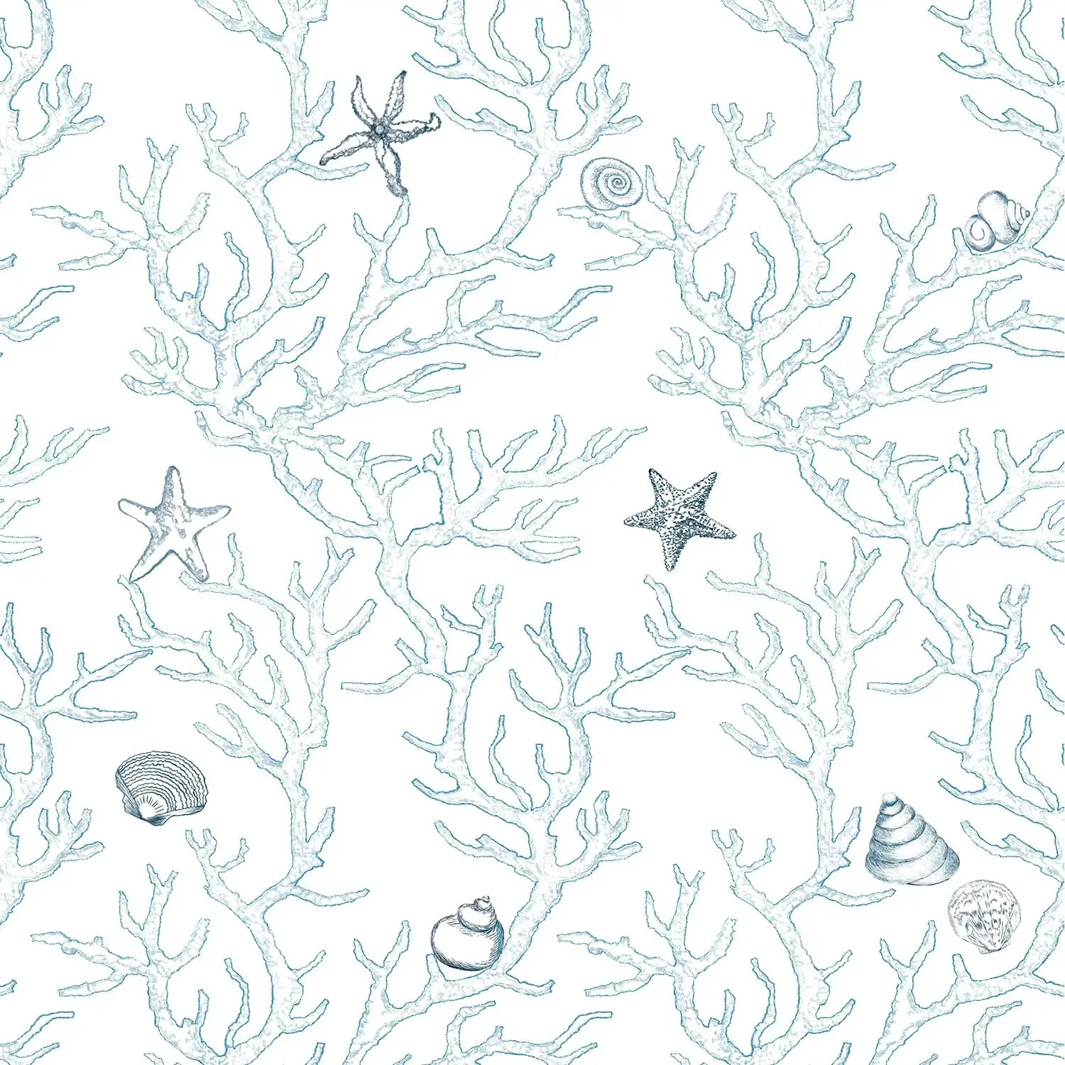 Ocean Peel and Stick Wallpaper White and Blue Contact Paper Textured Sea Coral Starfish Shells Self Adhesive Wallpaper for Home