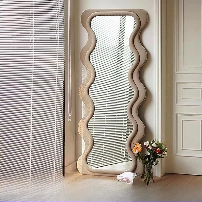 Internet celebrities ins cream wind flat head wave mirror full-length mirror floor-to-ceiling home dressing mirror girls bedroom