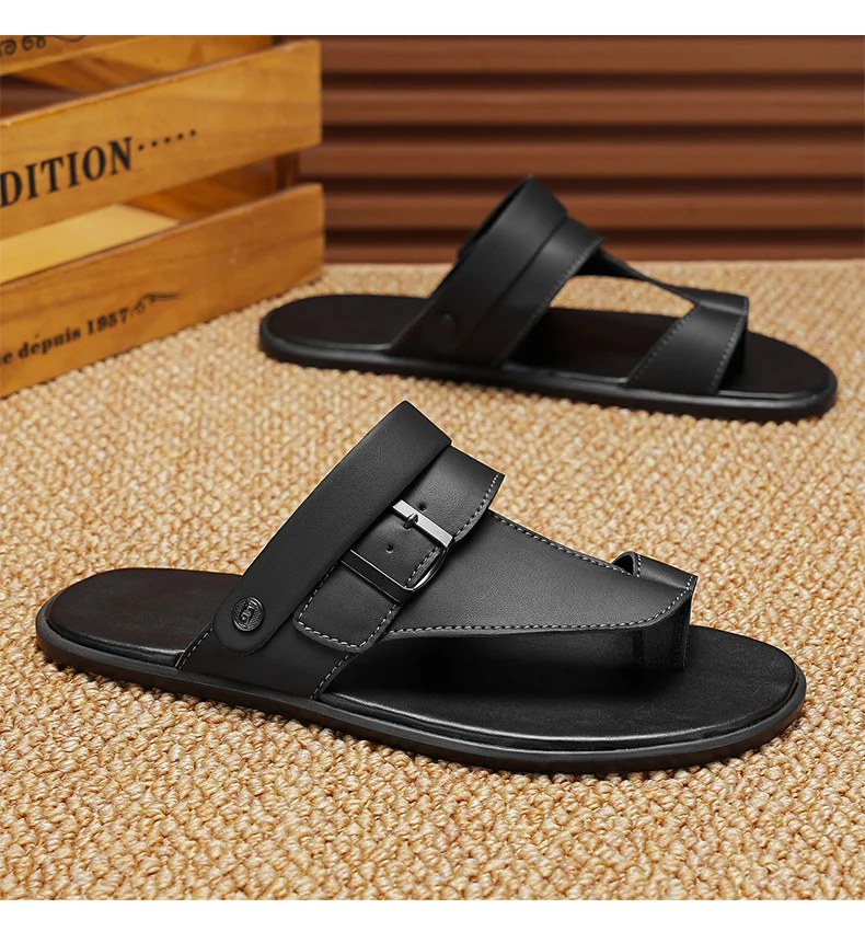 Echtleder-Sandalen für Herren, modische Flip-Flops, bequeme Herren-Strandschuhe für den Außenbereich, hochwertige Herren-Hausschuhe mit weicher Sohle, Übergröße – Detail 14