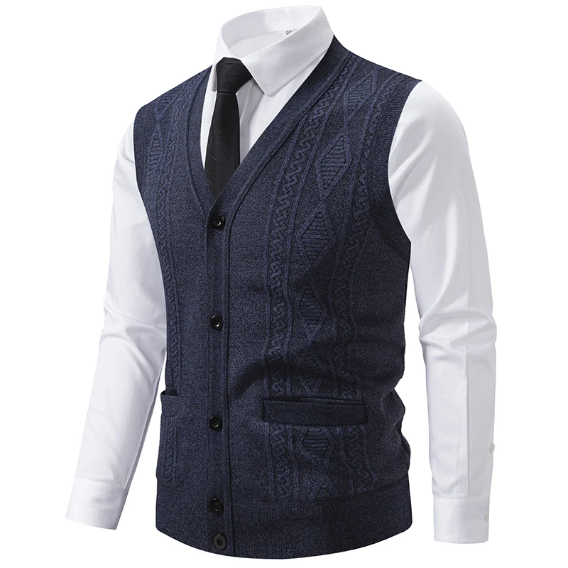 Fall and Winter Mens Casual Sweater Vest Slim Fit Thicken Warm knitted Sweater Sleeveless Comfortable Grey Mens Waistcoat