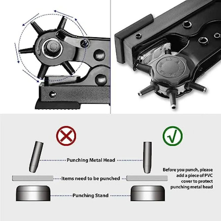 Set Pembuat Lubang Sabuk Putar Tugas Berat dengan 6 Ukuran Lubang Berbeda untuk Kerajinan Kulit: Ideal untuk Membuat Lubang di Sabuk dan Kalung Anjing