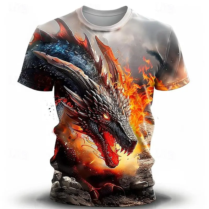 

Fashion 3D Dragon Print T Shirt For Men Hip Hop Trend Harajuku Streetwear Summer Breathable Tops Casual O-neck Short Sleeve Tees