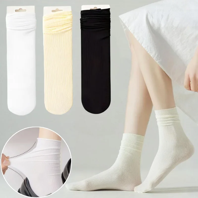 

Womens Ice Silk Summer Thin Casual Socks Odor Control Moisture Wicking Stacked Socks Breathable Comfortable Mid Calf Socks