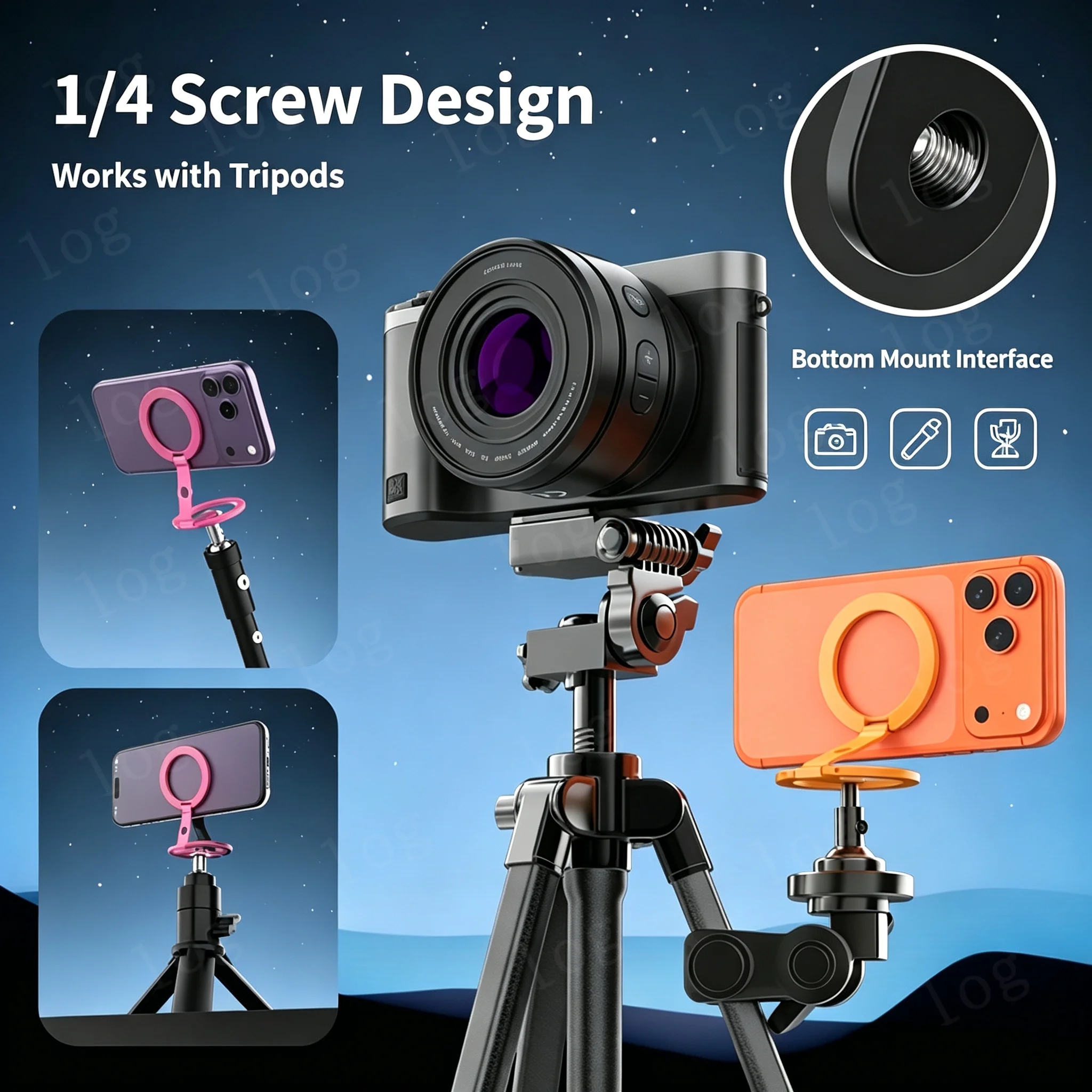 3-Fold For MagSafe Magnetic Phone Holder 1/4 Screw Tripod Mount for Camera Car Desk - view 2