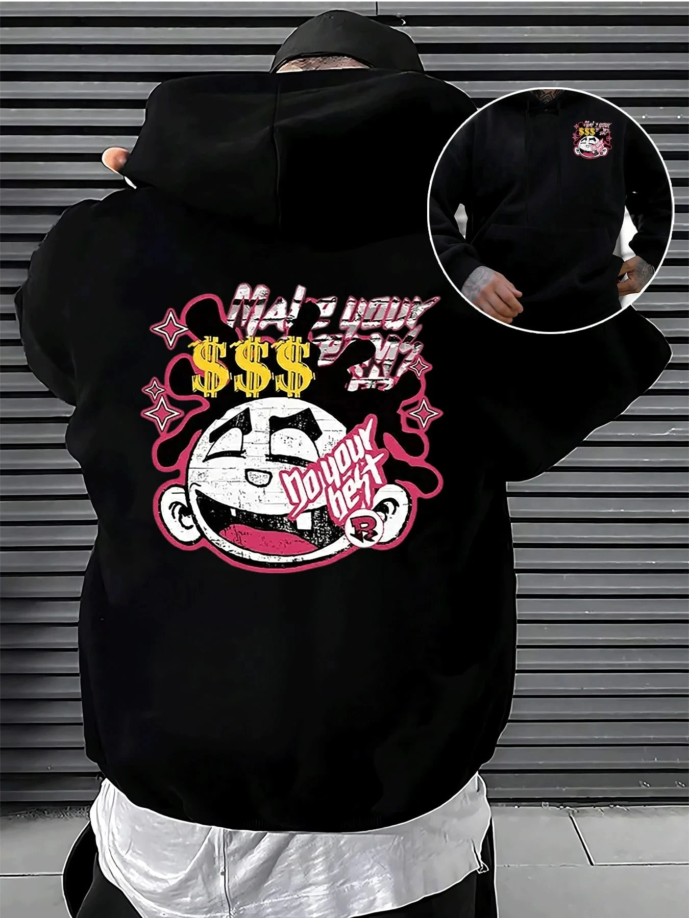 

Мужская толстовка с капюшоном из чистого хлопка премиум-класса, двухсторонний пуловер с уникальным графическим принтом