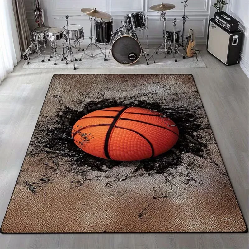 2D Basketball Print Rug Sport Anti-slip Floor Mat for Boys Bedroom  Cool Brick Wall Style Carpet for Basketball Fan Home