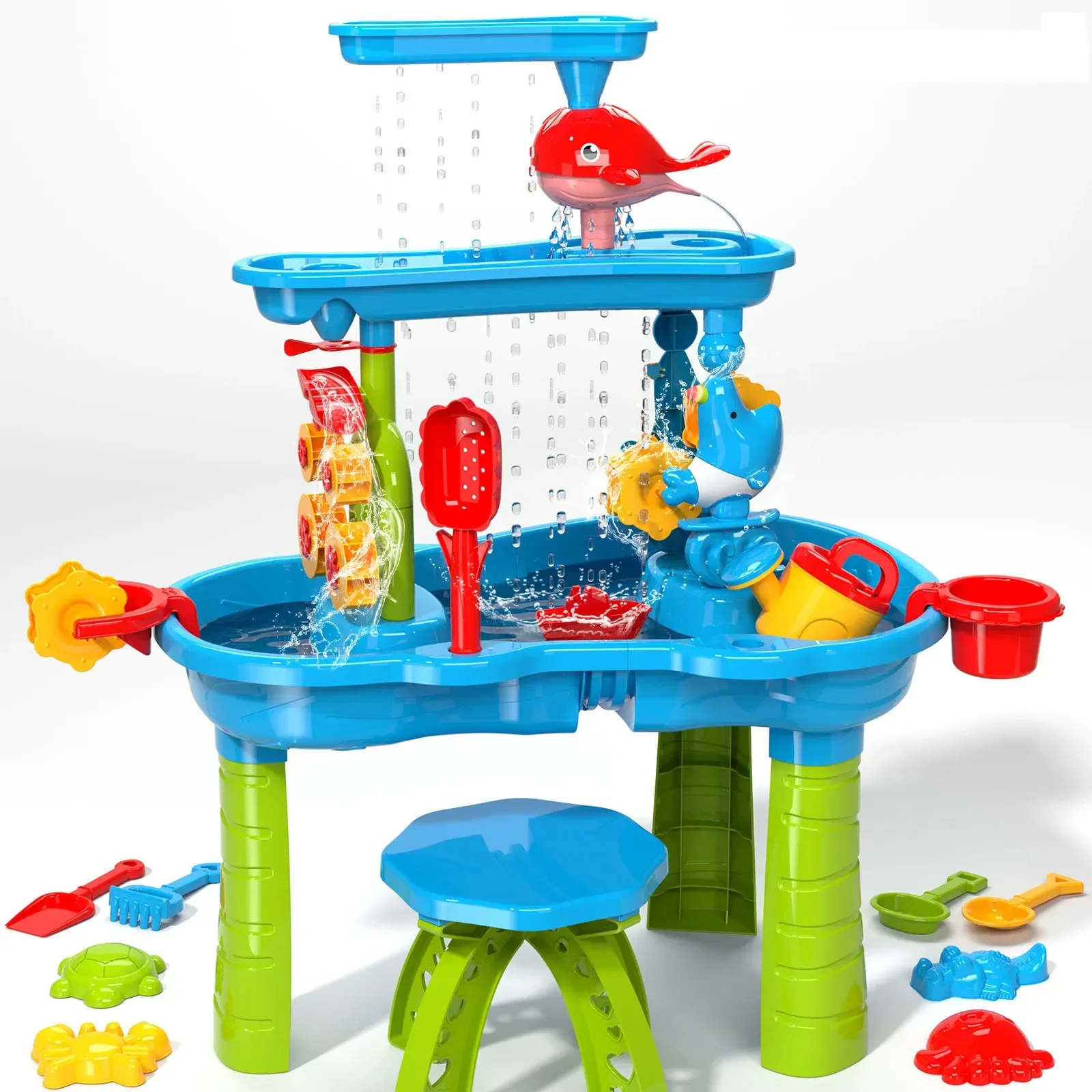 

Sand water game table toy 3-Tier Outdoor Water Play Table Toys for Tables Summer Beach Toys for Outside Backyard for Kids age3-8