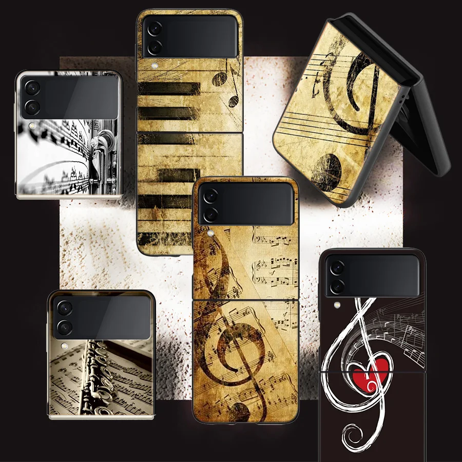 love Old Music Score Musical Phone For Samsung Galaxy Z Flip 5 4 3 5G Case Luxury Cover Z Flip 6 5G Black Cases Shell PC Fundas