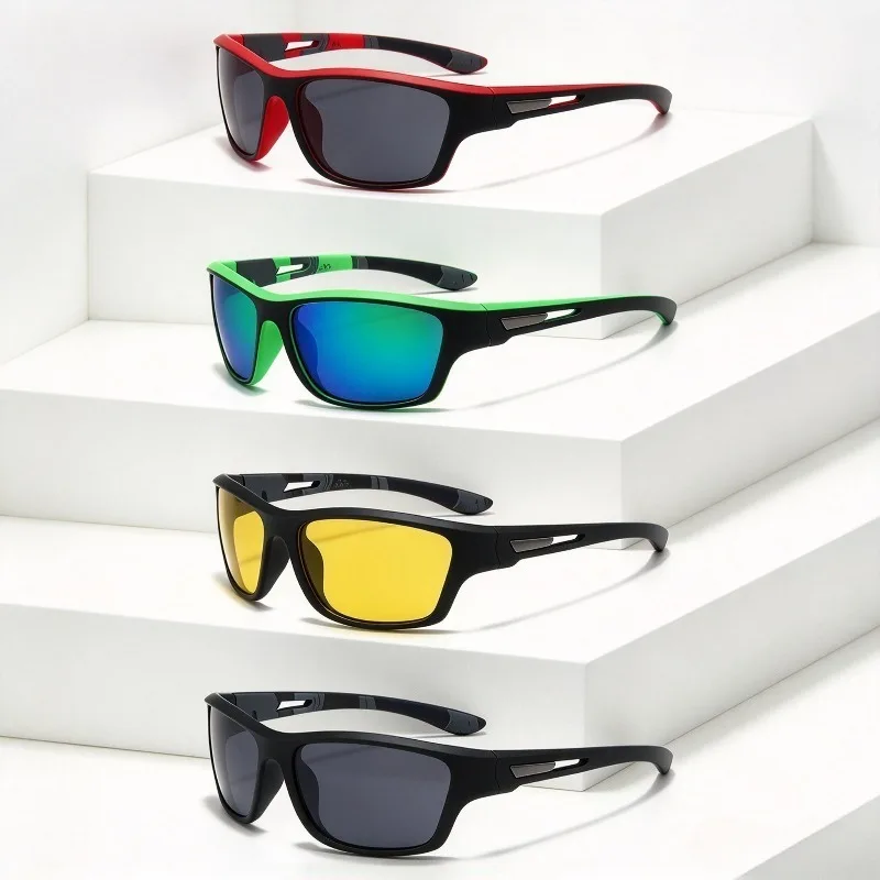 4pcs Oversized Lightweight Windproof Sports Shades, Fashion Unisex Anti‑UV400 Cycling Sunglasses for Outdoor Sports