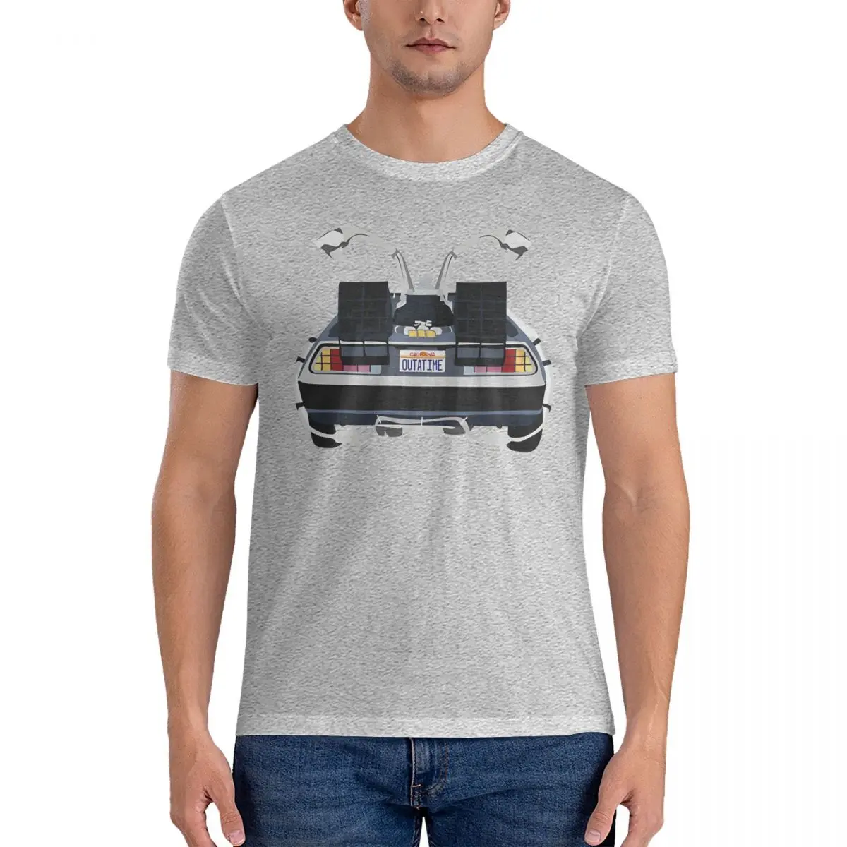 Delorean 'OUTATIME' T Shirts Men Cotton Funny T-Shirt Round Collar Back to the Future Tees Short Sleeve Clothes Summer