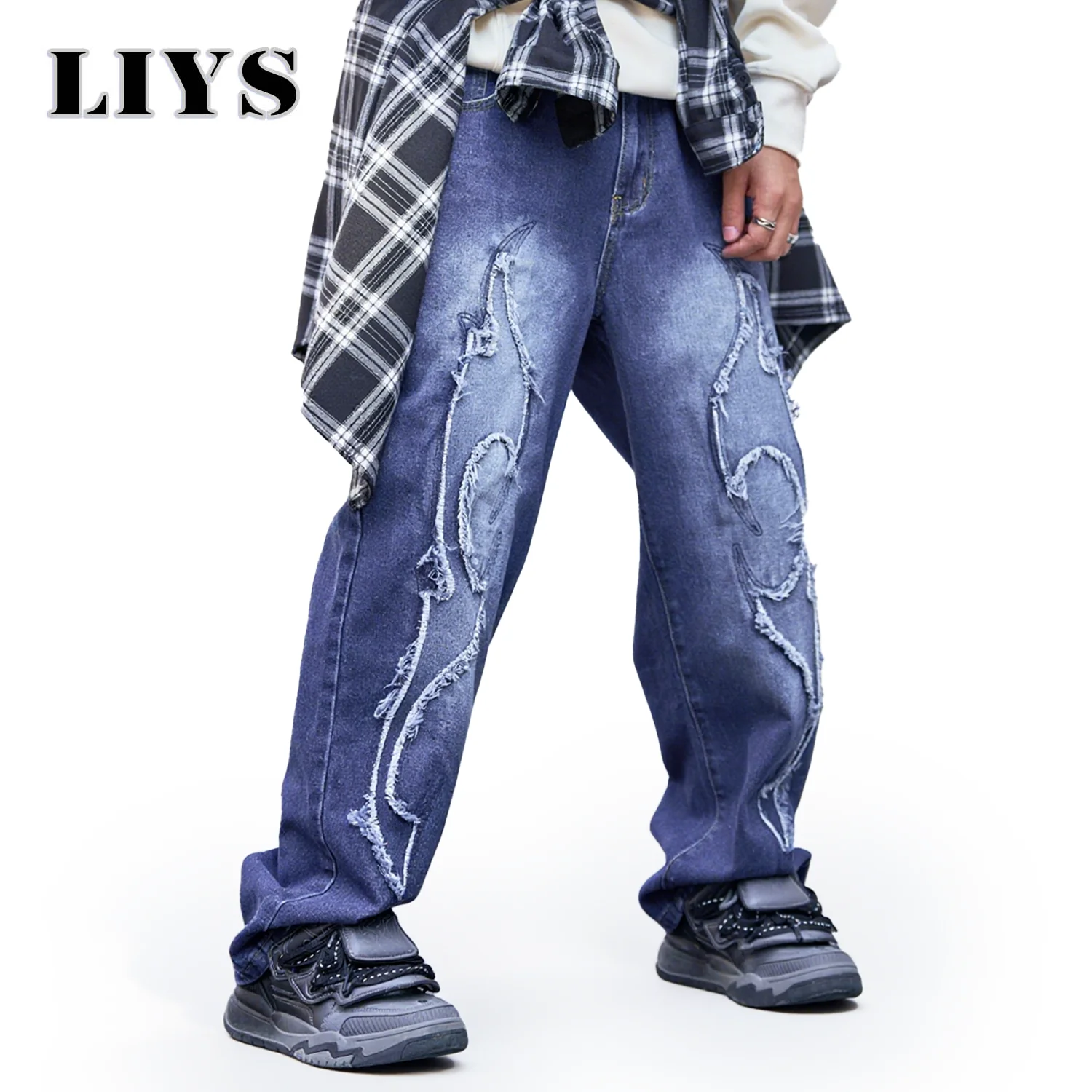 

Y2K Jeans Autumn Winter New Men's Streetwear Solid Color Patchwork Jeans Summer Loose Straight Leg High-Quality Denim Pants