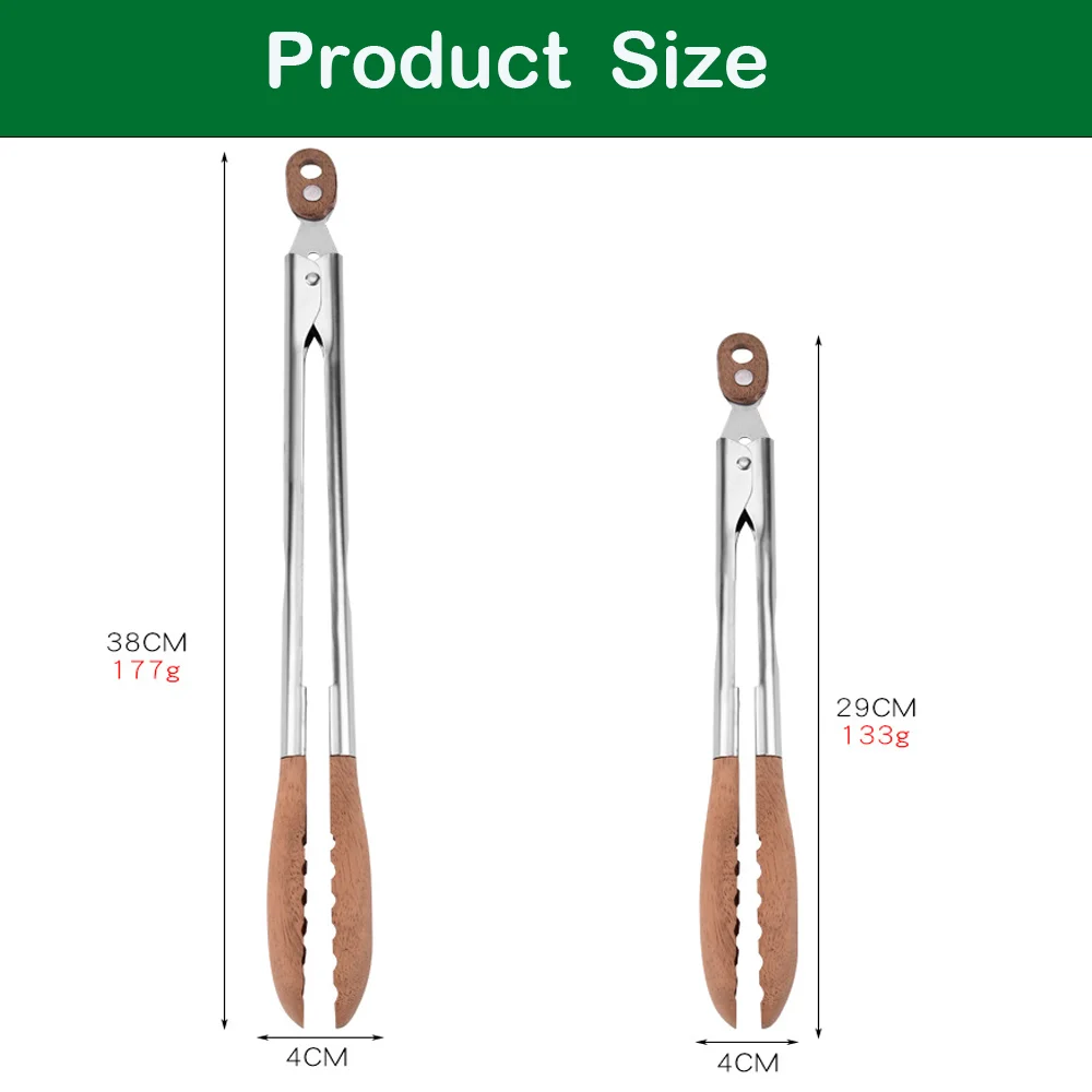Non-Stick BBQ Grilling Tong Walnut Wood with Stainless Steel Handle Cooking Tong Easy to Use Durable Salad Bread Dessert Tong