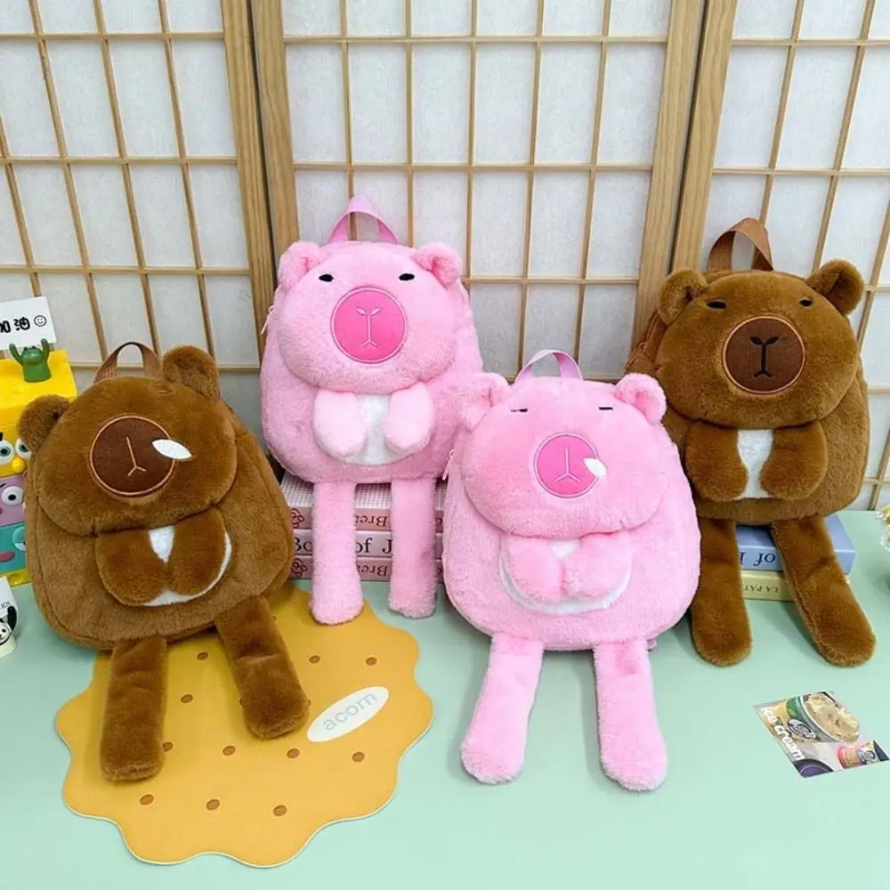 

Модный рюкзак Kawaii с рисунком капибары, большая вместимость, длинные ноги, студенческий школьный рюкзак, легкая меховая плюшевая сумка