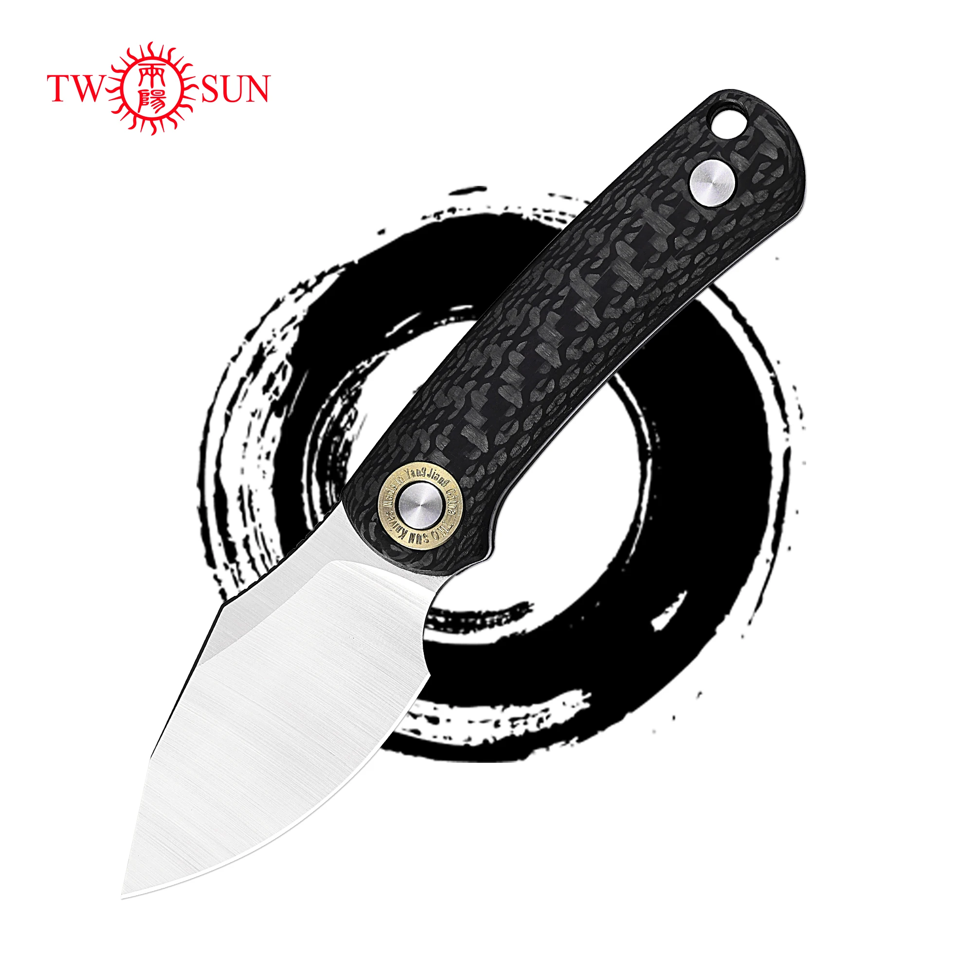 TWOSUN TS525 M390 hoja satinada mango de fibra de carbono cuchillo de hoja fija y funda Multiito Camping caza supervivencia en el bosque táctica