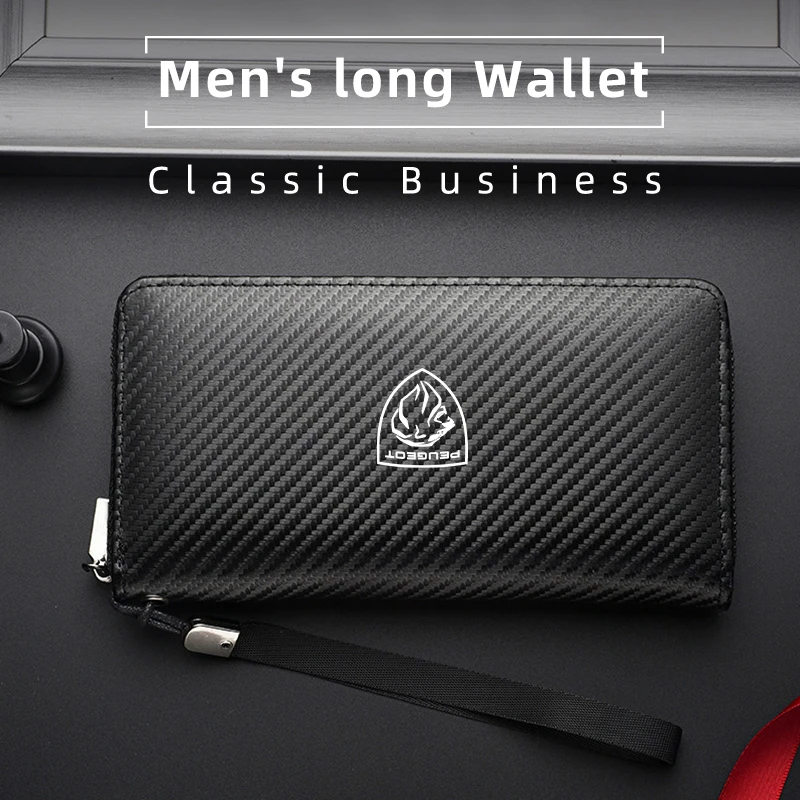 Men Business Long Wallet Carbon Fibre Coin Purse Key Holder Bank Card Bag For Peugeot 206 207 208 407 508 2008 5008 607 108 807