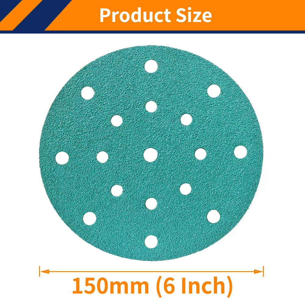 50PCS 6 Inch 17 Hole Sanding Discs Heavy Duty Hook & Loop Film Discs 80/120/150/180/240 Grit Wet Dry Sandpaper for Auto Car