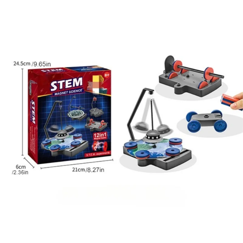 12-in-1magnet Science kit Toys for Kids STEM Magnetic Science Experiments Power The Racer with a Magnet,Levitate a Magnet