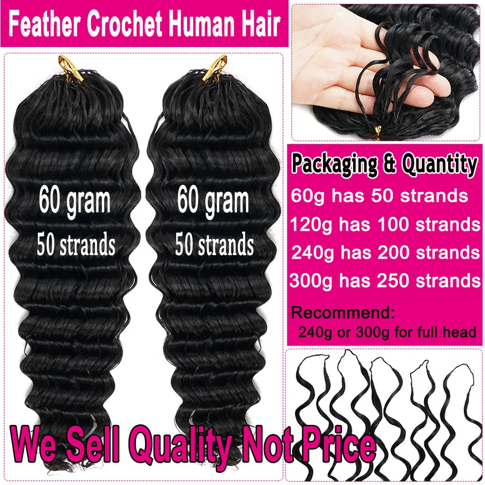 Cabello Humano Crochet Miracle Knots Rizado Birmano Onda Profunda Pre Separado Pluma 100% Cabello Humano 5