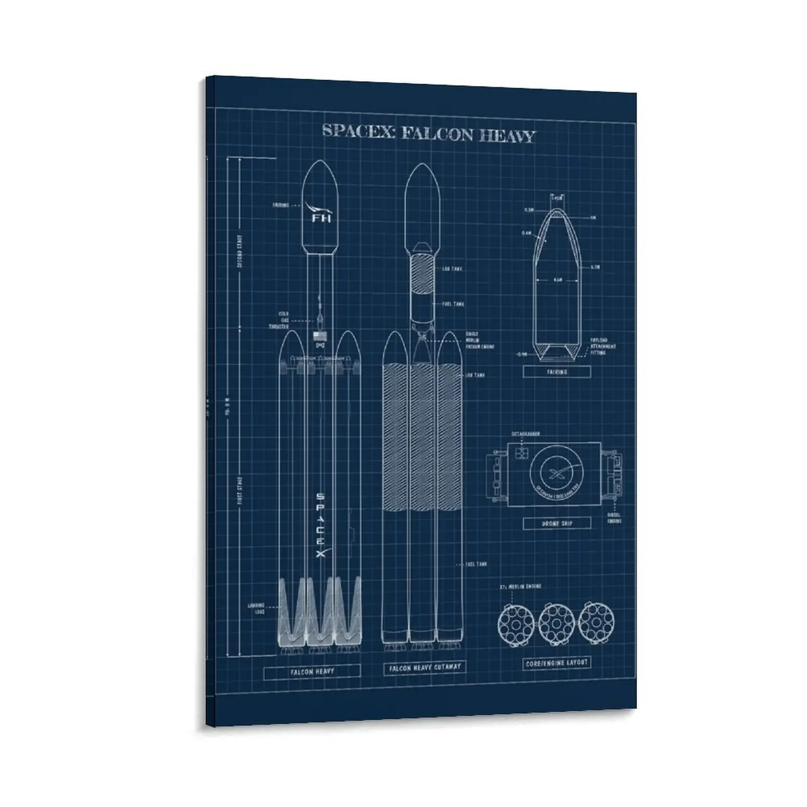 

SpaceX: Falcon Heavy (Navy - Vertical Version) Canvas Painting japanese room decor room decor poster aesthetic luxury home decor