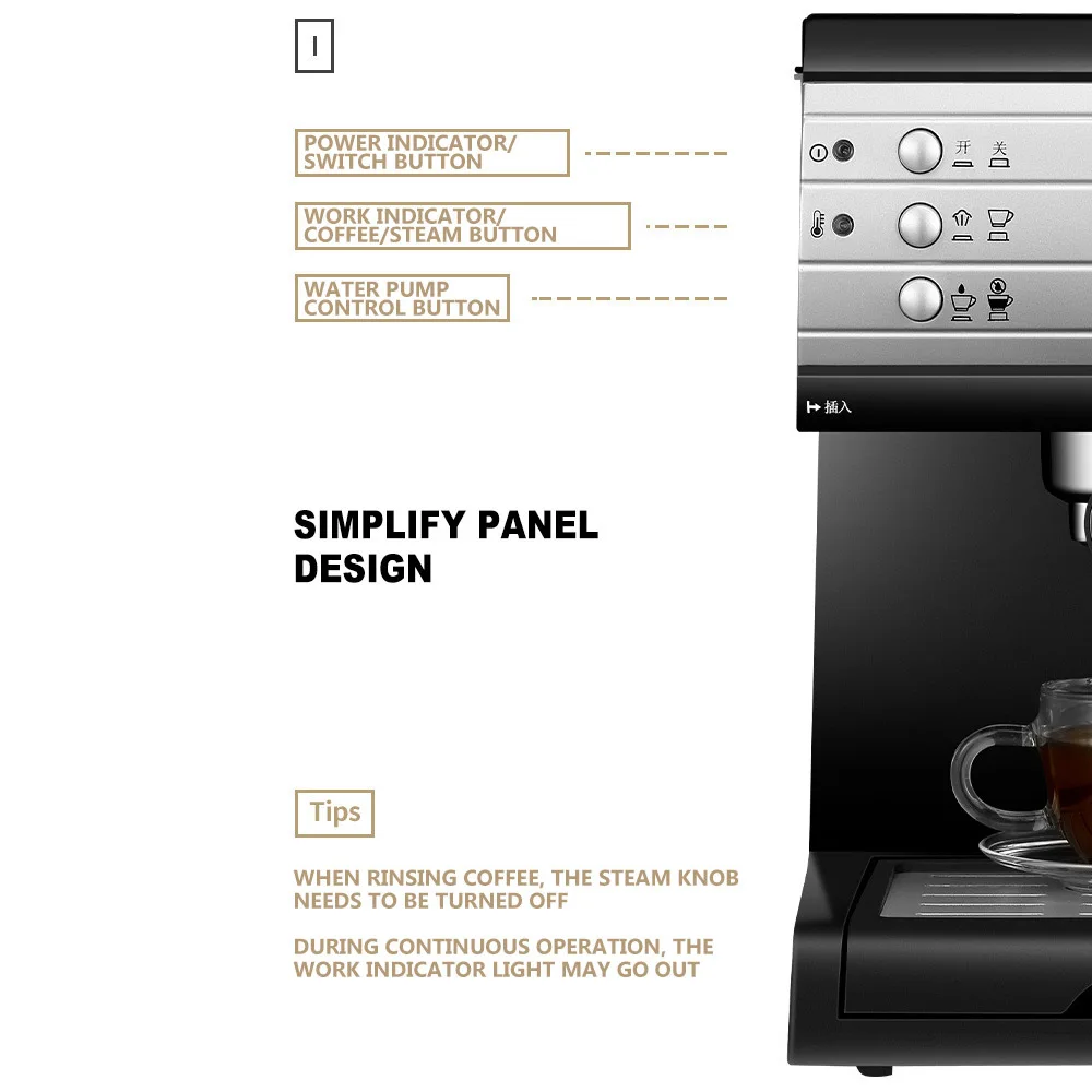 Domowy ekspres do kawy Półautomatyczny ekspres do kawy Komercyjny ekspres do kawy na parze