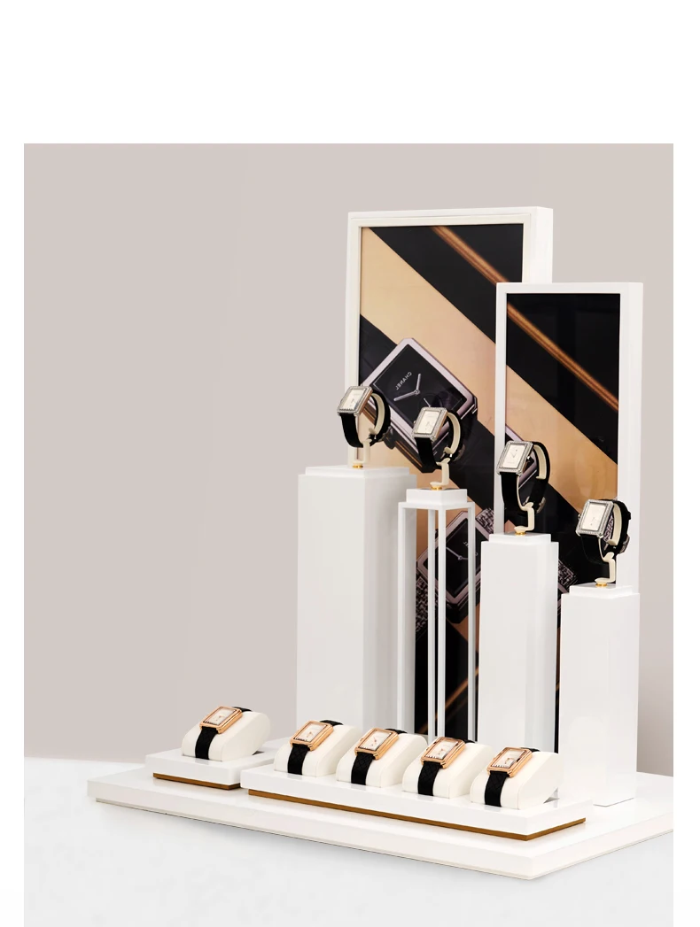 Oirlv Premium Weißer Uhrenständer Armbanduhren-Aufbewahrungshalter Ausstellungsständer Uhrengeschäft Vitrine Theken-Armbanduhren-Präsentationsständer-Set – Detail 2