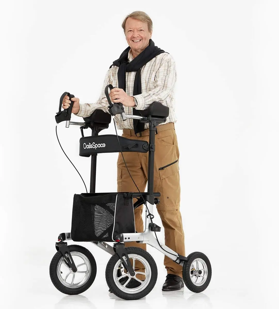 

Upright Walker with 12” Pneumatic Wheel, All Up Rollator with Seat for Outdoor Use