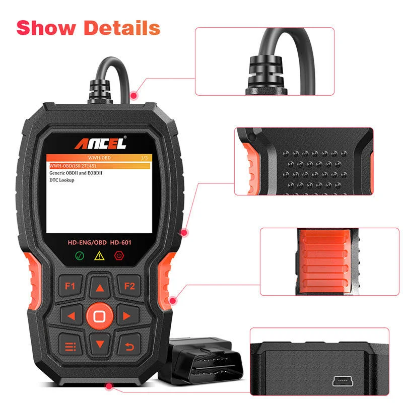 ANCEL HD601 24V Heavy Duty Truck Diagnostic Scanner Diesel and  Engine Tester Automotive Diagnostic Tools