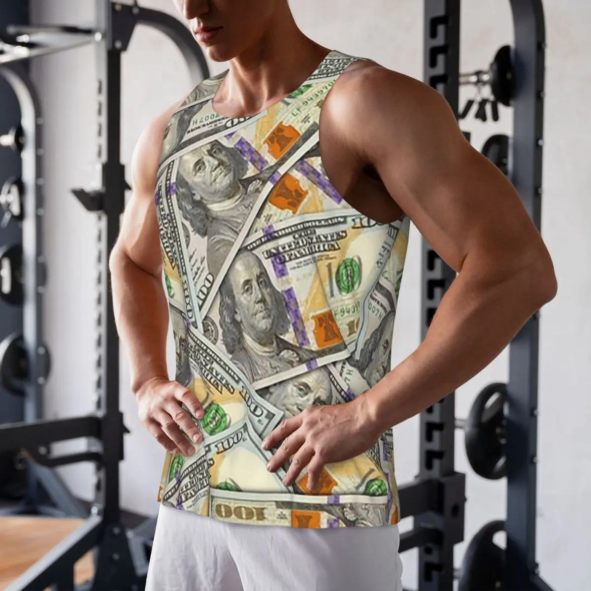 

Быстросохнущая рубашка без рукавов с гигантскими деньгами, 100-долларовые купюры, спортивная майка, дышащий жилет для бодибилдинга