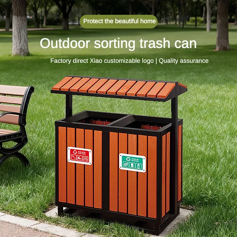 Stainless Steel Metal Classification Trash Cans  Garbage Bin with 2 Barrels  Recycling Bins