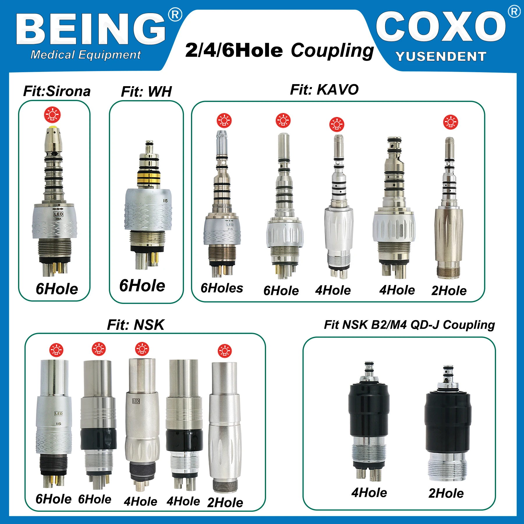 

BEING/COXO Dental LED Coupling 2/4/6 Hole Coupling Fit KAVO NSK Sirona WH High Speed Handpiece