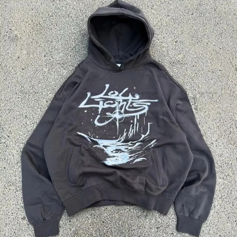 Retro Punk Oversized Pullover Hoodie Autumn Winter cotton hoodie Men Women Casual Warm Loose Pullover outdoor commute top