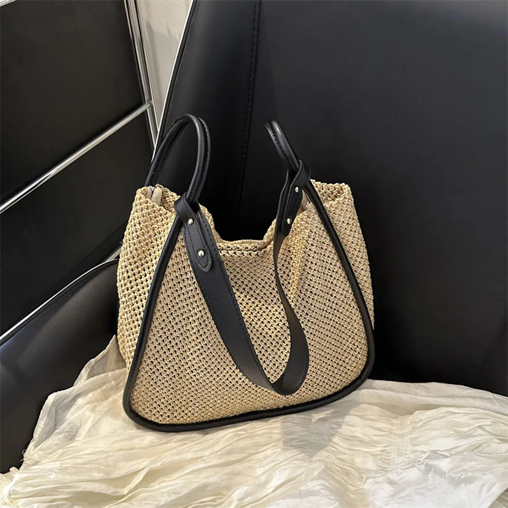 

Тканая однотонная женская сумка-тоут из искусственной кожи, сумки для покупок, ажурная композитная сумка большой вместимости с кошельком, женский клатч