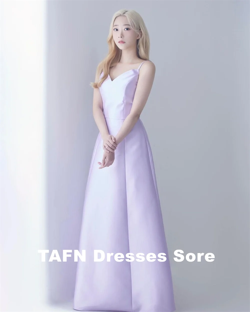 Gaun pengantin Satin A-line, Gaun malam panjang lantai, gaun pengantin Satin, foto A-line, gaun resepsi pernikahan, tali spageti Korea, ungu