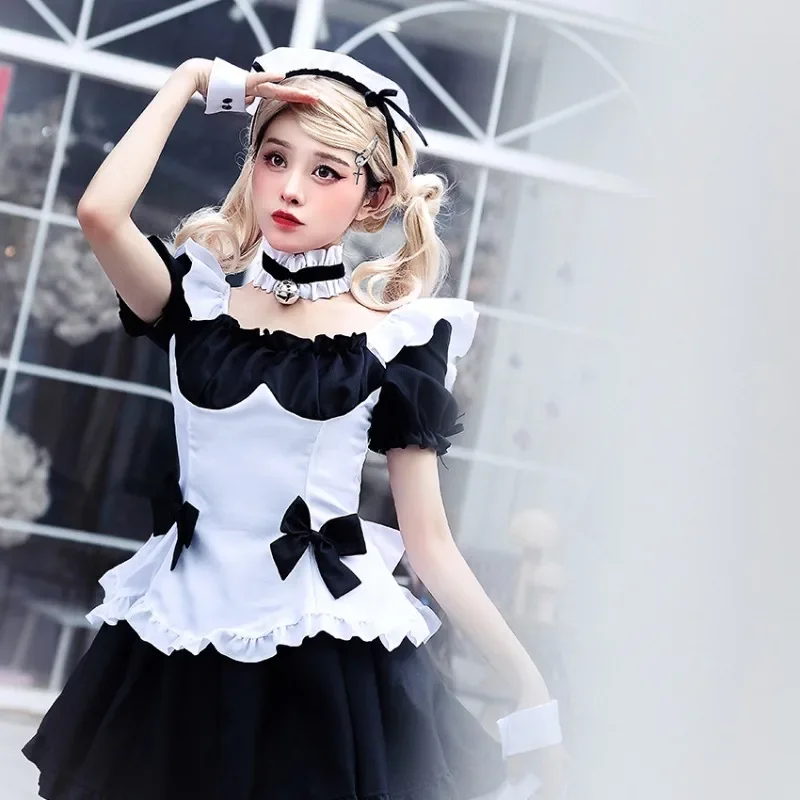 Travel the world cosplay black and white chocolate maid outfit Lolita princess cute set