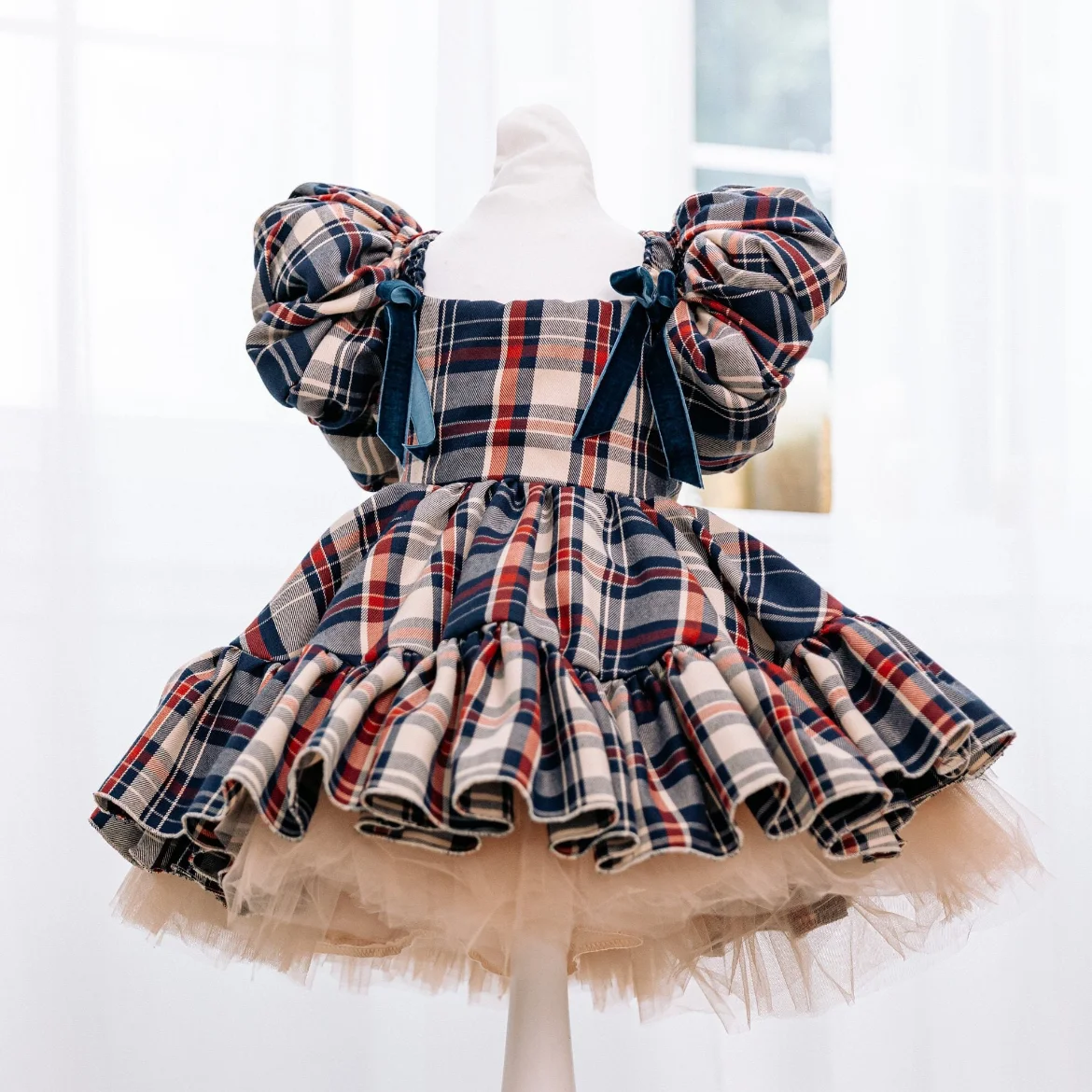 0-12Y Baby Girl Brown Plaid Vintage Spanish Princess Dress for Eid Casual Party