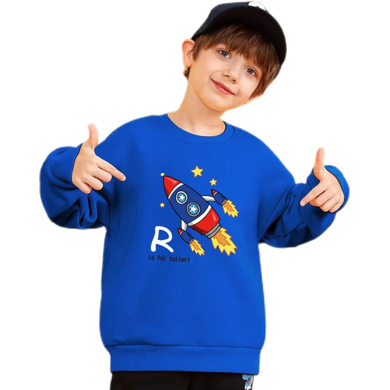 Children's Rockets Print Boys Cotton Sweatshirt Toddler Kids Pullover Tops Autumn Spring Long Sleeve Clothes