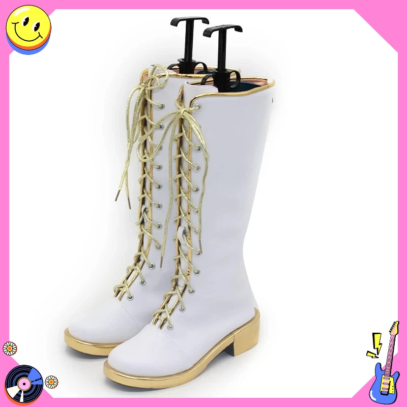 أحذية Kpop الجمالية المصنوعة من الجلد الأبيض - أحذية لعب الأدوار الكرنفالية الهزلية للهالوين #3