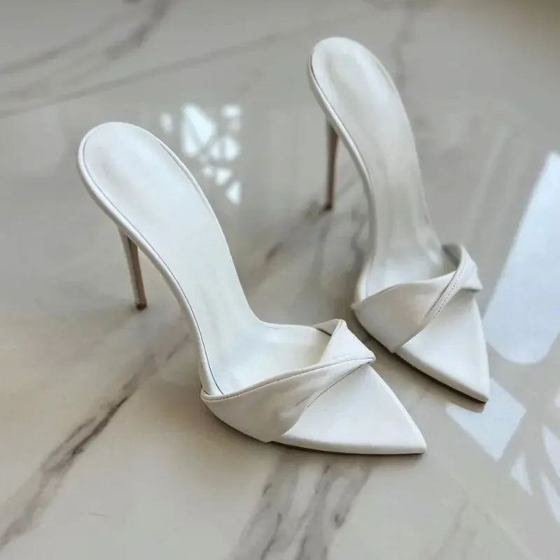 

12CM European and American fashion sexy pointed thin high-heeled white sandals with flared thin heels womens shoes in large size