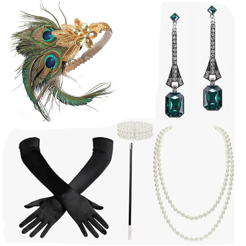 1920s flapper bandana para mulher pena preta gatsby headpiece para traje elástico 20s pena headbands menina