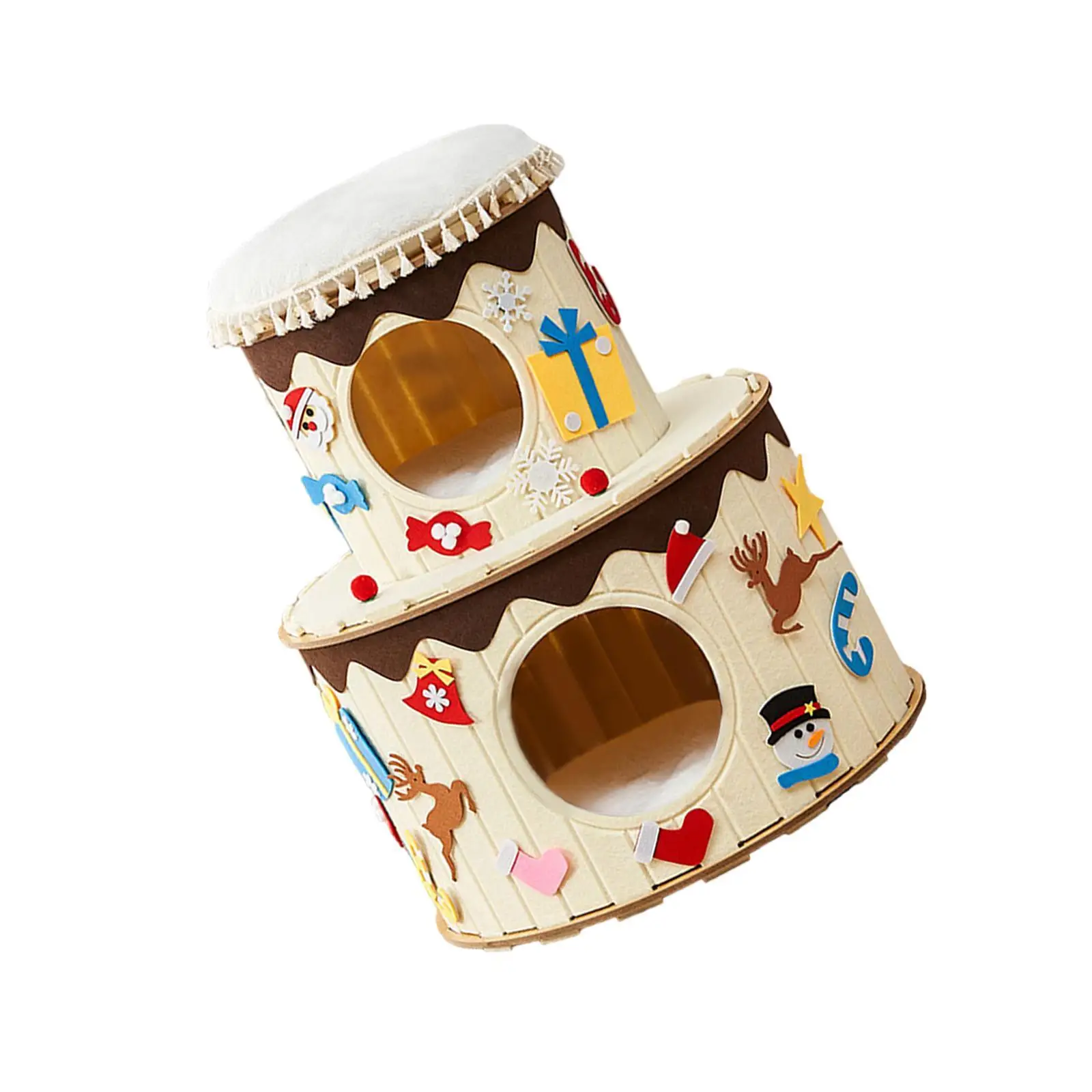 Double Layer Cat Bed House Cat Hideaway Multipurpose Cake House Cat Hide Cube Felt Cat Bed Cave for Climb Pet Supplies Hide