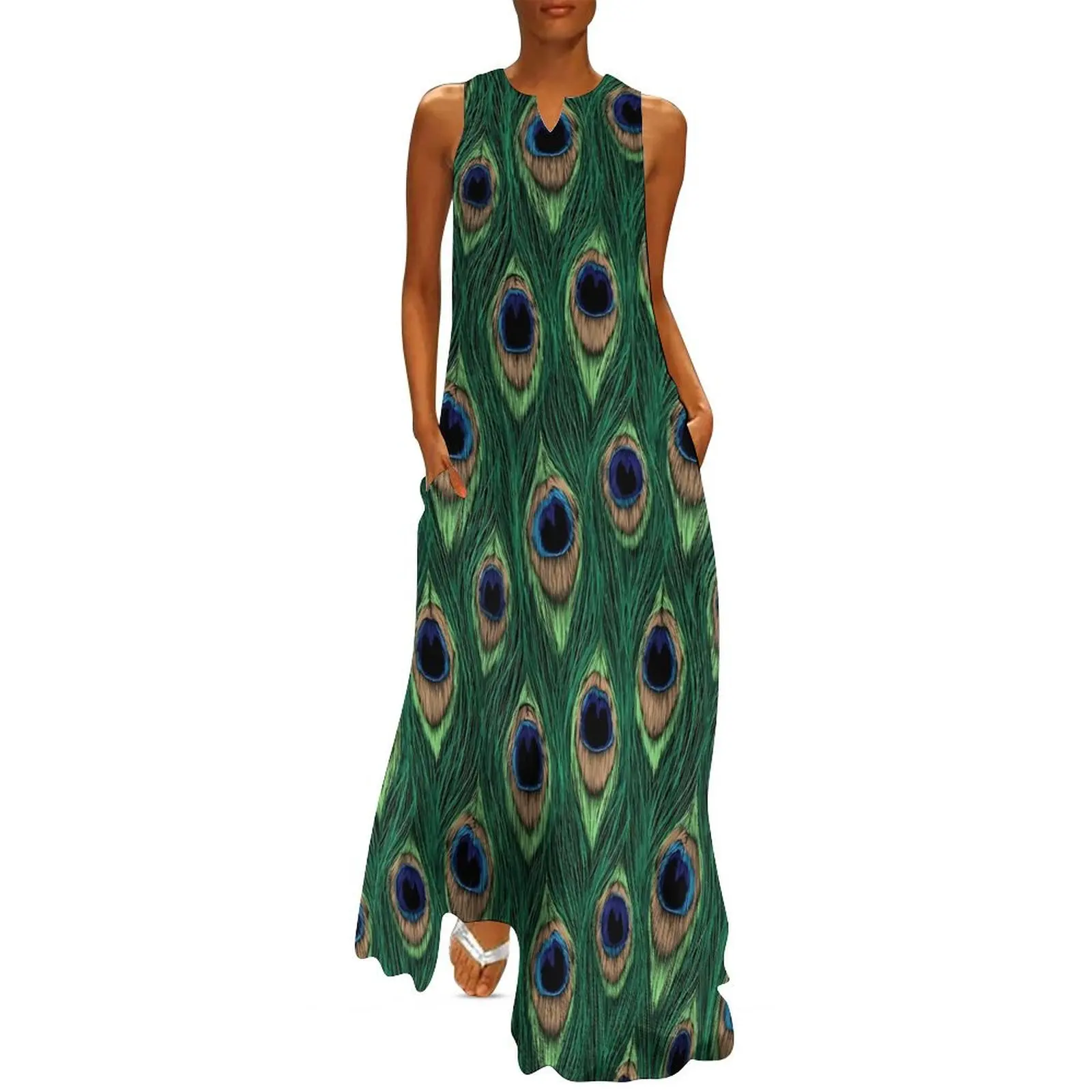 Peacock Dress Summer Animal Print Street Fashion Casual Long Dresses Female Custom Vintage Maxi Dress Big Size 5XL