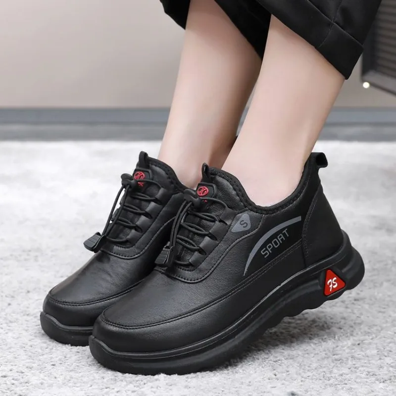 Women's Winter Waterproof Fleece Lined Casual Shoes Slip On Elastic Lace Thick Sole Warm Walking Sneakers
