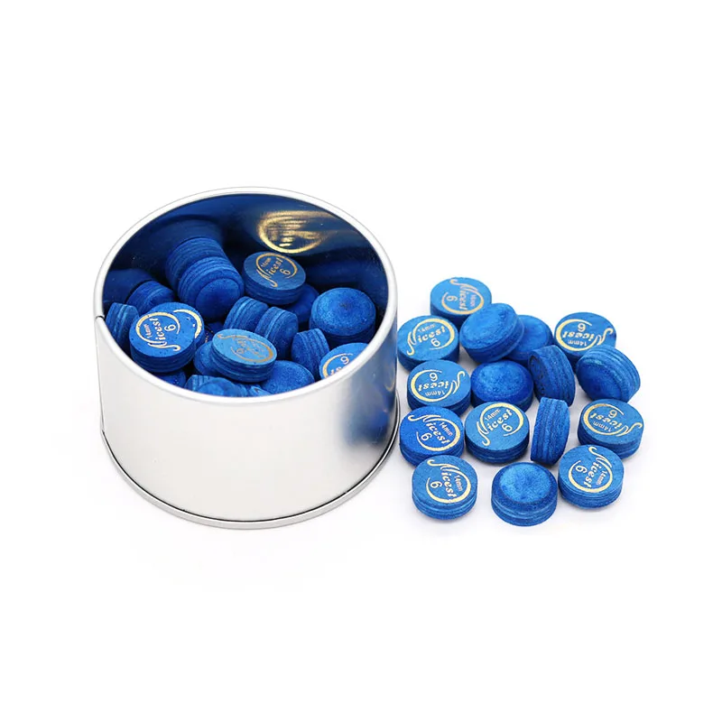 Box 50 pcs Blue color 6 layers Carom Billiard Pool Cue Tip 14mm