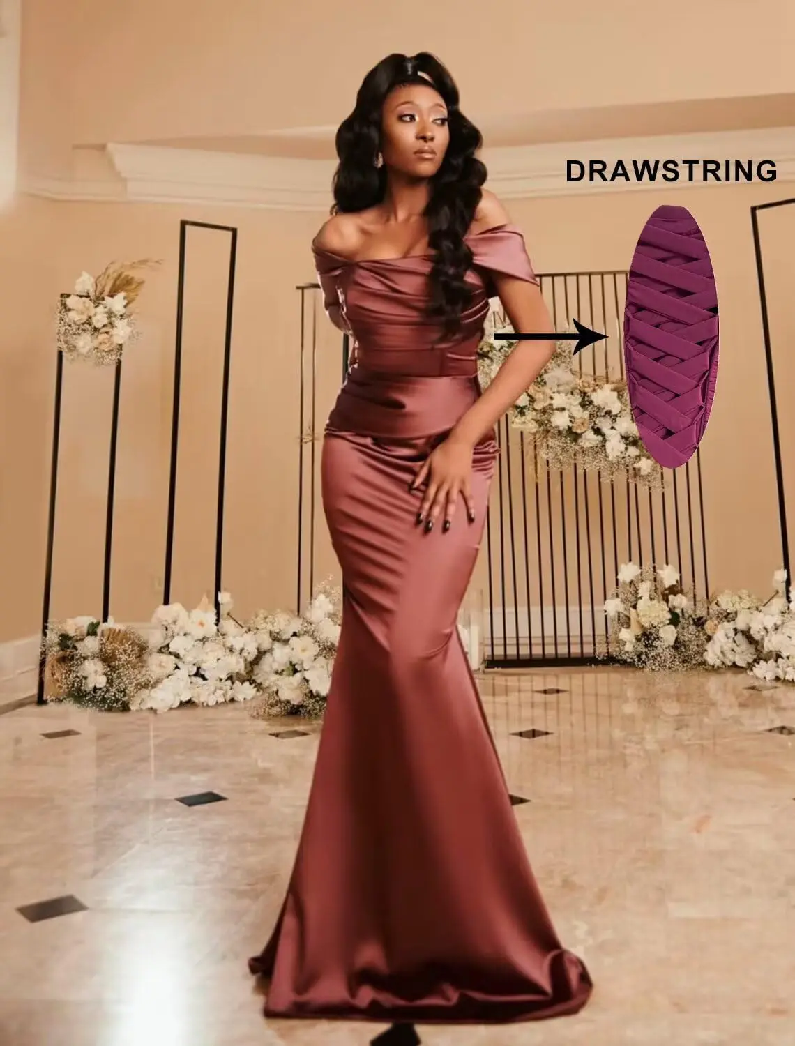 Off The Shoulder Satin Bridesmaid Dresses Mermaid Wrap Wedding Guest Dress for Women