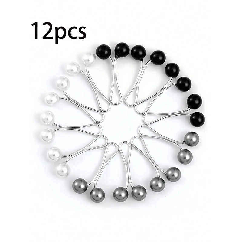 12pcs Women Hijab Pins Clips Set Cute Scarf Clip Pearl Brooch Pins, Headscarf Shawl Scarf Muslim Hijab Scarf Clips Safety Pins