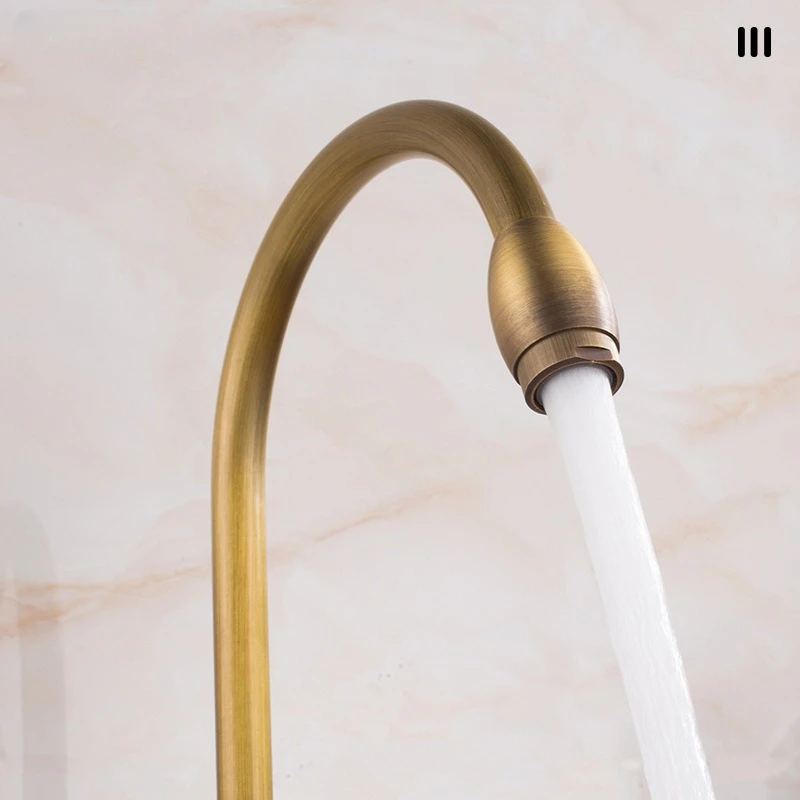 Retro copper body kitchen faucet, home balcony vegetable washing basin sink, antique style, hot and cold adjustable faucet